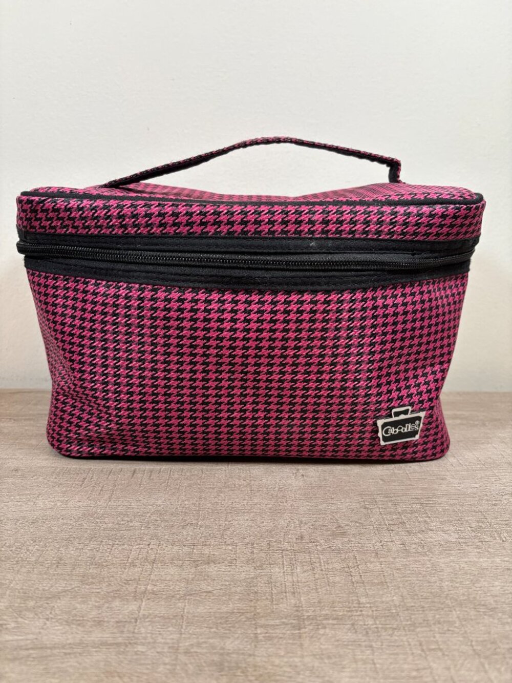 CABOODLES Soft Sided Travel Cosmetics Case Makeup Pink Black Houndstooth